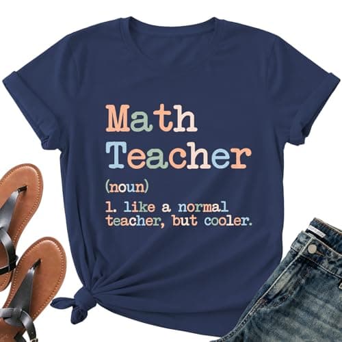 Math Teacher Shirts for Women-Teaching Life Short Sleeves Cute Teacher Appreciation Tee Tops A-Blue - Image 1