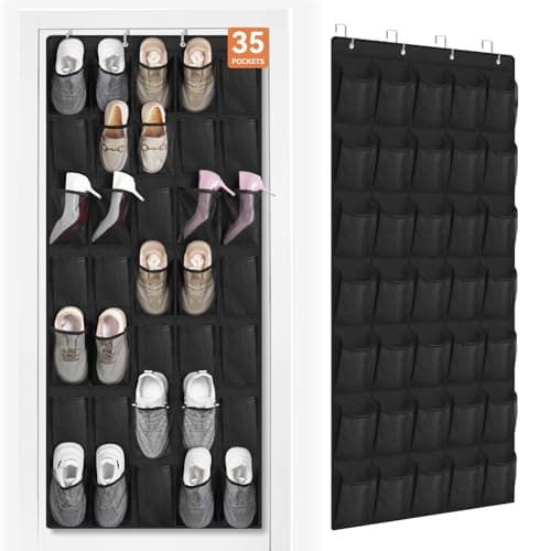 FENTEC 35 Large Pockets Over The Door Shoe Organizer, Mesh Hanging Shoe Organizer Shoe Rack for Closet Mesh Closet Shoe Holder, Over Door Organizer, Shoe Organizer for Wall, Black, 1 Pack - Image 1