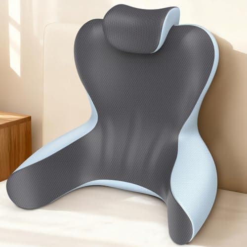 Reading Pillow for Sitting in Bed,22" H Back Support Pillow for Sitting up,Back Rest & Lumbar Support Pillows with Arms, Bed Rest Chair Cushion,Chaise Lounges Reclining,Gaming,Work,Resting(Grey&Blue) - Image 1