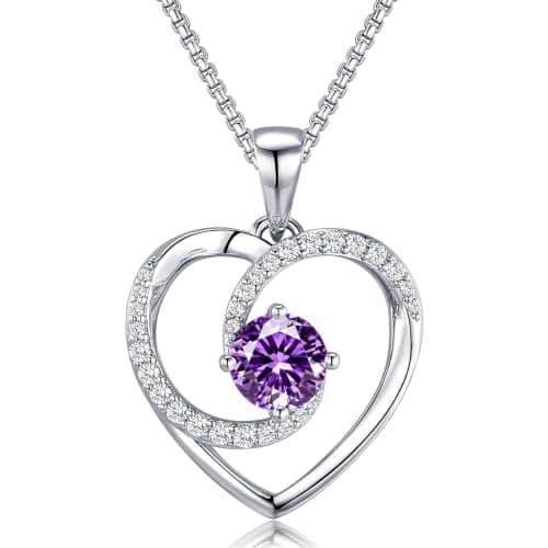 Lyniuoy Heart Birthstone Necklace for Women 18K White Gold Plated February Birthstone Pendant Necklace Birthday Anniversary Jewelry for Wife Mom Daughter with Sentimental Gift Box - Image 1