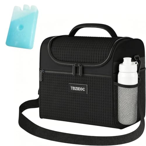 Tbzieoc Large Insulated Lunch Bag for Women & Men, 12.8L Reusable Lunch Cooler Tote with Ice Pack, Adult Lunch Box with Side Mesh Pocket, Portable Lunch Bag for Work, Office, Travel & Picnic, Black - Image 1