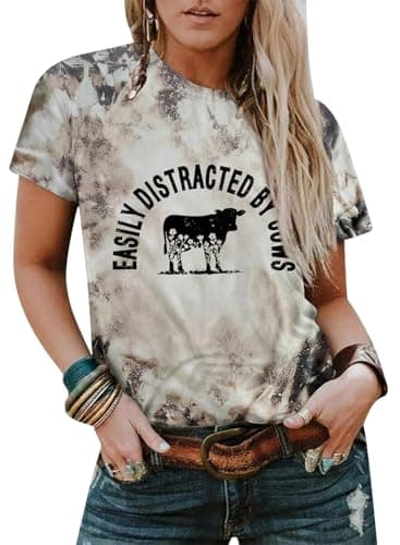 Western Shirts for Women Vintage Cow Skull Graphic Tshirts Casual Cowgirl Short Sleeve Tee Top Multi M - Image 1