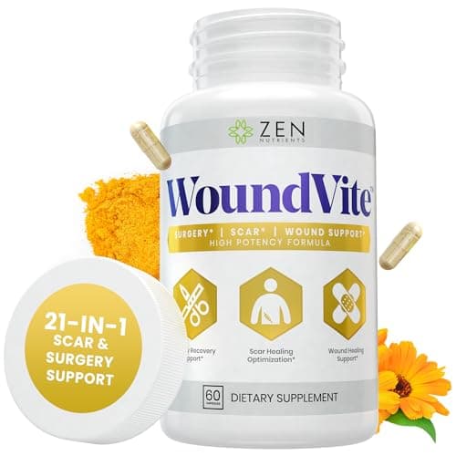 Zen Nutrients WoundVite Pre & Post Surgery Support, Scar & Wound Care, Scar Treatment, Plastic & General Surgery, Heal Faster & Aids in Recovery Time w/Bromelain, Turmeric & Arnica - 60 Vegan Caps - Image 1