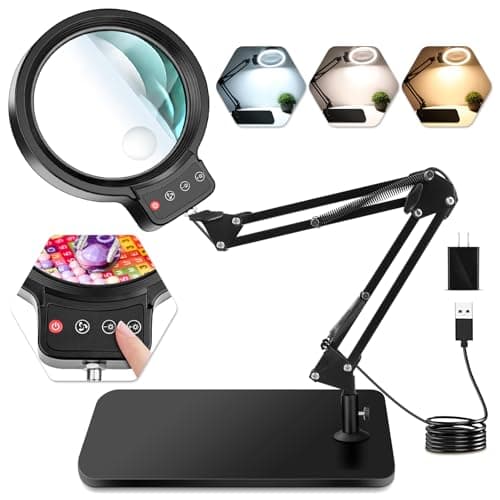 10X 30X Large Magnifying Glass with Light and Stand, 5-inch Lighted Magnifier, 72 LED 3 Color Modes Stepless Dimmable, Hands-Free Magnifying Glass Desk Lamp for Reading Craft Hobby Close Work Black - Image 1