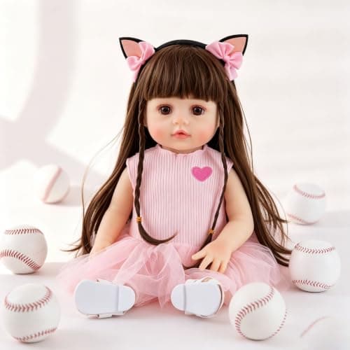 PUAMUBUA Reborn Baby Dolls 22" Silicone Baby Doll Full Body,Realistic Baby Dolls Girl with Birth Certificate Feeding Kit Toys in Gift Box for Kids Age 3+ (Pink Princess) - Image 1