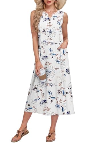 MOLERANI Travel Midi Dress Sleeveless Button Down Floral with Pockets Summer Beach Sundress for Women 2026 Vacation, New WT Flowers, M - Image 1