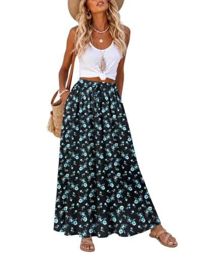 MOLERANI Women's Summer Maxi Skirt A-Line High Waist with Pockets,SSF,XL - Image 1