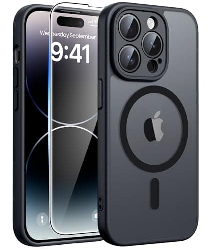 FNTCASE for iPhone 14 Pro-Max Case: Translucent Black Slim Cases Compatible with MagSafe, Full Camera Protection & Tempered Glass Protector, 14FT Military Grade Drop Tested, Matte Skin-Friendly Cover - Image 1
