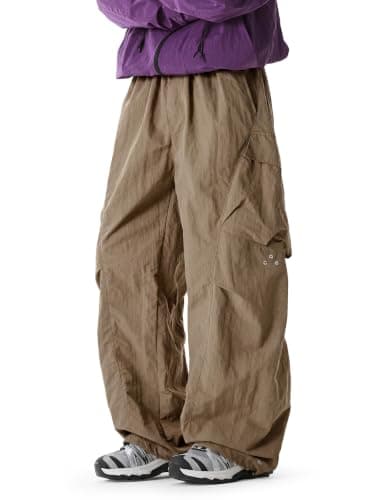 Areant Mens Baggy Hiking Cargo Pants Parachute Water Resistant Lightweight Wide Leg Pants Outdoor Climbing Trousers Dark Khaki X-Large - Image 1