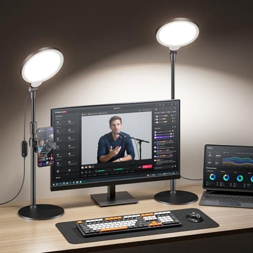 2 Packs Desk Ring Light with Stand for Conference, Adjustable Desktop Light with Phone Holder for Video Calls, Zoom Lighting for Computer/Laptop, Video Light for Recording, Podcast,Photography - Image 1
