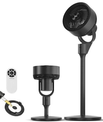 COWSAR Pedestal Fan for Bedroom, 80° Oscillation Standing Fan with Remote, Quiet Floor Fan for Room, Air Circulator Fan with 3 Speeds, 6H Timer, 2 Heights, 90° Vertical, Aroma Box, Black - Image 1