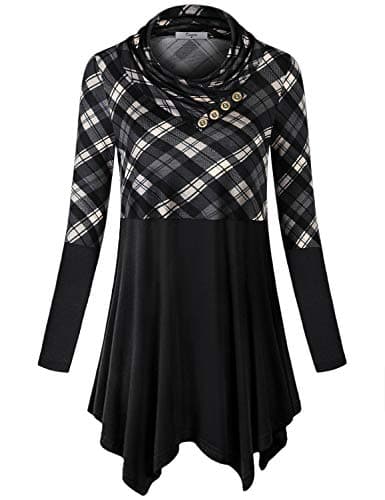 Cestyle Pullover Tunic Black, Juniors Asymmetrical Tops Long Sleeve Turtleneck Boutique Fall Clothes Button Embellished Aline Relaxed Fit Shirts for Work Casual Blouses Gray Large - Image 1