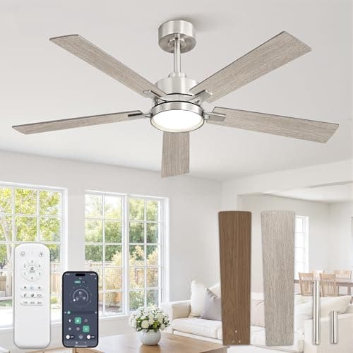 Glowivia 52 Inch Ceiling Fan with Lights and Remote, Smart APP Control, Dimmable with All-Setting Memory, Quiet DC Motor Reversible Blades, Damp Rated Modern Ceiling Fan for Bedroom Patio Living Room - Image 1
