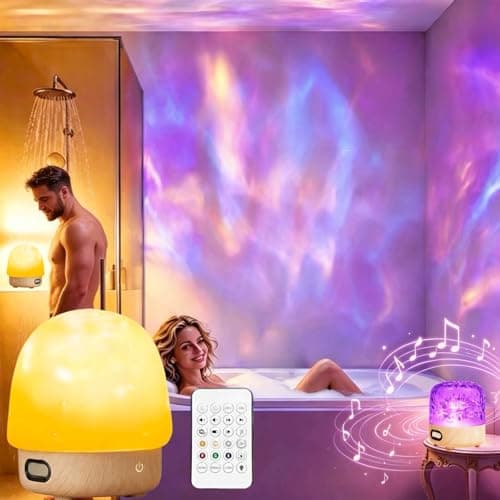 Rechargeable Waterproof Shower Light for Inside Shower with Speaker/Cordless Northern Aurora Projector Light/Ocean Wave Shower Lamp/White Noise Sound Machine for Sleeping/Bathroom Bath Glow Lamp - Image 1