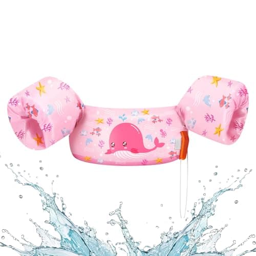 HeySplash Swim Vest for Kids, Toddler Pool Floaties Fit 22-55 Lbs, Swimming Vest with Adjustable Strap, Swim Jacket Water Wings Arm Floats, Puddle Beach Boat Jumper for Boys Girls, Pink Whale - Image 1