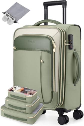 Softside Expandable Carry On Luggage, Top Opening 20 Inch Suitcase with TSA Lock& Spinner Wheels, Front-Access 15.6 in Device Compartment, 4 Packing Bags, Airline Approved for Travel Business Trip - Image 1