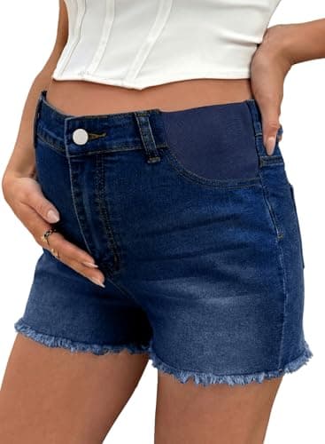 BLENCOT Women's Maternity Denim Shorts Mid Rise Stretchy Jeans Shorts with Frayed Hem Comfortable Pregnancy Summer Clothes Bluing XL - Image 1