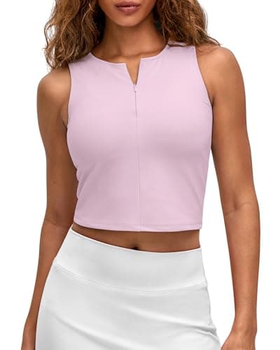 G4Free Tennis Yoga Tank Tops for Women Lightweight Athletic Tanks Half Zipper Gym Workout Tops Running (Pink,M) - Image 1