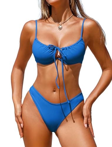 Jillumi Bikini Sets for Women Underwire Bathing Suit Two Piece Swimsuit High Cut Cheeky Cute Swimwear Blue - Image 1