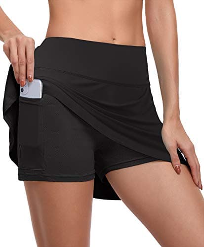 CHICHO Womens Running Skirts Casual Girls High Waist Sport Skort Summer Tennis Skirt with Pockets Pleated Skorts for Golf Running Pickleball Athletic Black Medium - Image 1