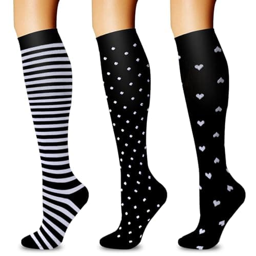 20-30mmHg Graduated Compression Socks for Men & Women – 3 Pairs, Calf Length, Medical Grade Circulation Support for Running, Travel, Nurse, Pregnancy – L/XL (Fits Calf 14-19") - Image 1