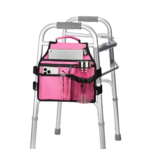 supregear Walker Side Bag, Storage Pouch w/Cup Holder for Folding Walker, Waterproof Caddy Basket for Side Bar Accessory Attachment for Seniors Elderly, Double Sided Organizer