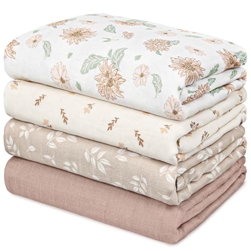 GLLQUEN BABY Muslin Swaddle Blankets 4-Pack Breathable Receiving Blankets (35" x 40") Soft Baby Blankets for Girls and Boys Newborn Essentials Muslin Burp Cloths Swaddle Wrap Baby Gift(Sunflower) - Image 1