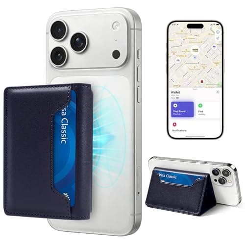 for Magsafe Wallet with Find My,6 Cards Holder,RFID Blocking,Strongest Magnetic Wallet for iPhone 17/16/15/14/13/12 Series,Not for 13/12 Mini,Leather magnetic card holder with Finder Tracker,Blue