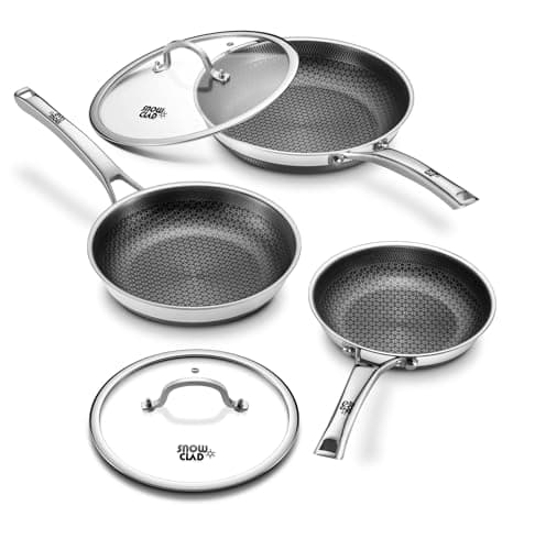 Yonida Non Stick Frying Pans with 2 Lids, 8+10+12 inch, Hybrid Frying Pans Set Nonstick,Skillets Stainless Steel Fajita, Dishwasher & Oven-Safe, Induction Compatible Cooking Pan, PFOA Free Cookware - Image 1