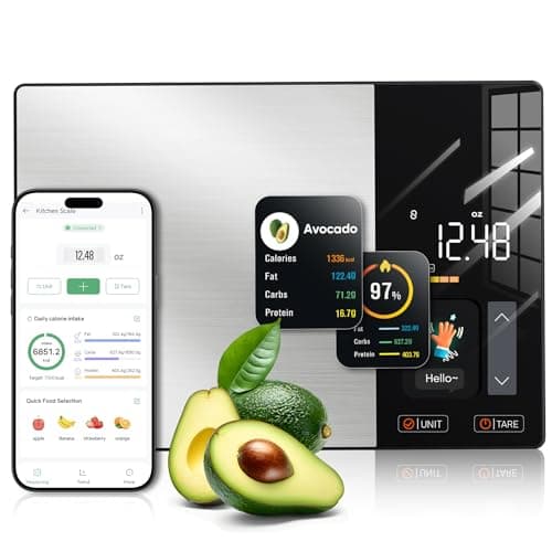 KUAIVO Smart Nutrition Food Scale with TFT Display, Tracks Calories, Fat, Carbs & Protein, Works with App for Daily Reports, 50 Built-in Foods, 23 Nutrients, Digital Kitchen Scale for Meal Prep - Image 1