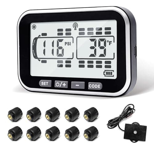 MIRAIDON RV Tire Pressure Monitoring System, TPMS with 10 Sensors, Signal Booster, 5 Alert Modes&Solar Power, 80ft Sensing Distance,for RVs,Trailers,Trucks, Motor Home (0-188 PSI) - Image 1