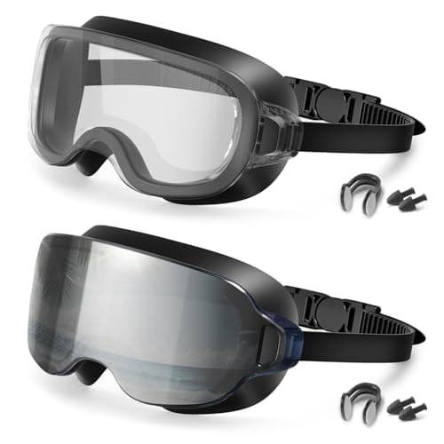 Aegend 2 Pack Swim Goggles For Youth Ages 8-16&Adult(Small Faces), Large Frameless Wide View No-Leak Silicone Seal Anti-Fog/UV, with Earplugs Nose Clips Mesh Bags for Teens Boys Girls Swimming
