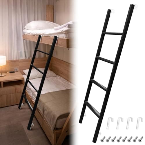 RV Bunk Bed Ladder, 55" Interior Adjustable Travel Trailer Twin Bed Step Ladders with 4 Hooks and Foot Caps, Heavy Duty Metal Dorm loft Camper Ladders, Portable Stairs Steps, Load 330 LBS - Image 1