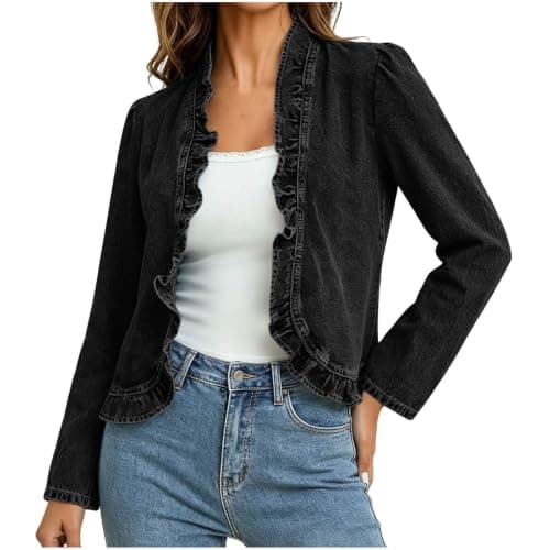 Womens Denim Jacket Lightweight Trendy 2026 Summer Fall Black X-Large