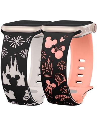 BEEXI 2 Packs Cartoon Engraved Band Compatible with Apple Watch Band 42/41/40/38mm Women Two-Tone Cute Soft Silicone Sport Strap for iWatch SE Series 10/9/8/7/6/5/4/3/2/1/Ultra(1/2) - Image 1