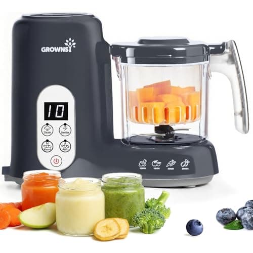Grownsy Baby Food Maker with Steam Basket, One Step Baby Food Processor Steamer Puree Blender Grinder Mills Machine, Auto Cooking Grinding and Sterili-zing for Healthy Homemade Baby Food, Dark Grey - Image 1