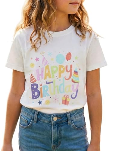Birthday Girl Shirt for Girls Cute Graphic Tee Short Sleeve Casual Top for Kids Age 5-14 Birthday Party Outfit