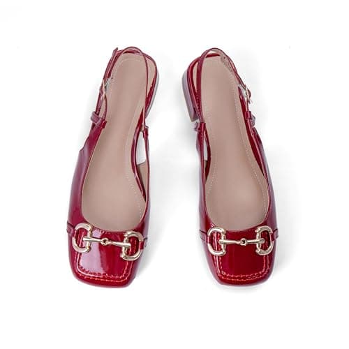 Red Slingback Mary Jane Heels for Women Square Toe Pump Shoes Low Block Chunky Heel Closed Toe Heels Classic Daily Office Dressy Church Shoes Size 10 - Image 1