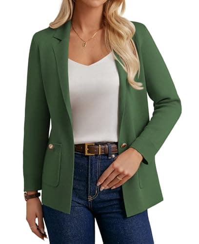 GRACE KARIN Blazer for Women Business Casual Knit Sweater Blazer 2025 Lightweight Work Long Sleeve Suit Winter Jacket Green - Image 1