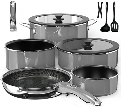 Pro DUXANO Ceramic Pots and Pans Set & 2026 Upgraded Hybrid 3-Ply Stainless Steel Frypan, 2X Non Stick, High Heat Sear, PFAS PTFE PFOA Free Non Toxic Induction Cookware,Removable Handle,Oven Safe,12PC - Image 1