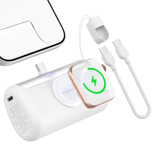 RORRY PalmGo Portable Charger, 10000mAh PD 22.5W Fast Charging Mini Power Bank with Built-in USB C Connector, 3-in-1 Battery Pack for iPhone 17/16/15 Pro/Max, Apple Watch Ultra/11/10/SE, iPad, White - Image 1
