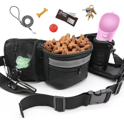 Dog Walking Fanny Pack with Poop Bag Dispenser & Bottle Holder, Hands-Free Dog Walk Bag with Adjustable Waist Belt, Reflective Dog Fanny Pack for Walking, Training & Daily Use, Black - Image 1