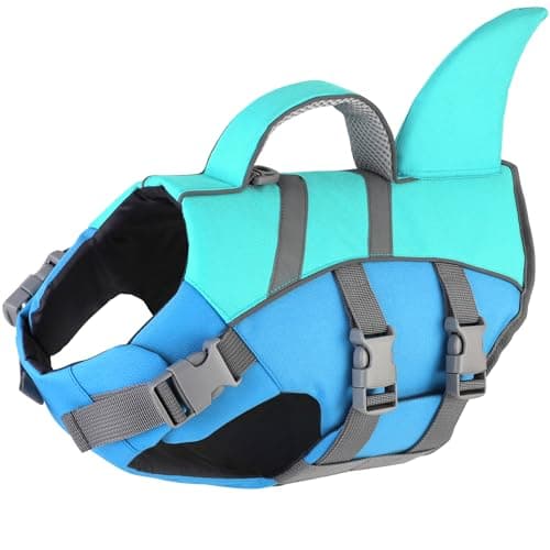 Dogcheer Dog Shark Life Jacket for Small, Medium & Large Dogs, Adjustable High Buoyancy Swim Vest with Rescue Handle, Reflective Pet Flotation Vest for Boating - Pine Green, XL - Image 1