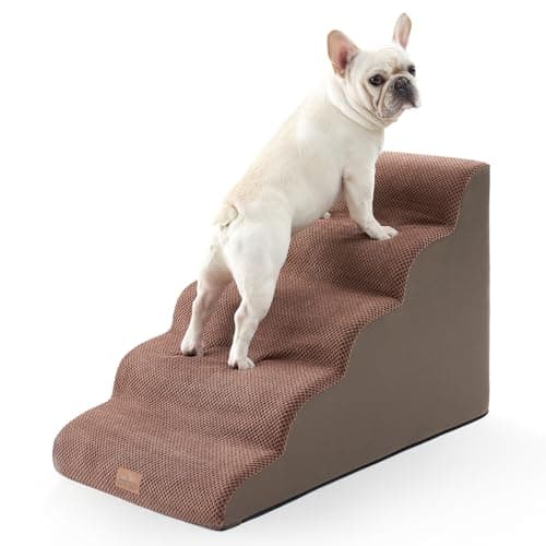COZY KISS Extra Wide Dog Stairs 19.7" Width, Large Pet Step for Small Medium Dog, Puppy or Cat, Ramp for High Bed or Car, High Density Foam Ladder, Stable, 5 Step, 19.7x33x22.4 inch, Brown - Image 1