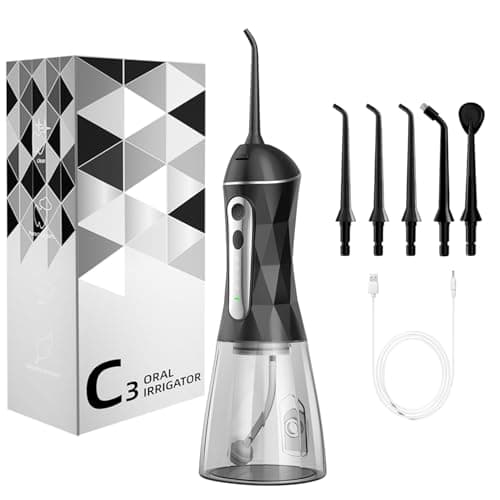 Water Dental Flosser Teeth Pick: Portable Cordless Oral Irrigator 320ML Rechargeable Travel Irrigation Cleaner IPX7 Waterproof Electric Flossing Machine for Teeth Cleaning (Black) - Image 1