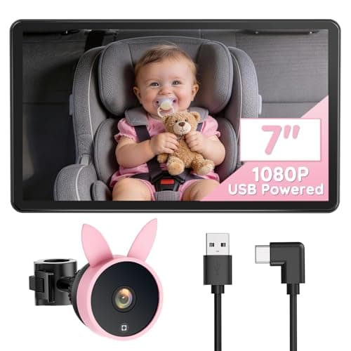 Babyvue BV4 USB Car Baby Camera, 7" 1080P HD Screen, Clear Auto IR Night Vision Back Seat Camera, Easy Install & Adjustable Brightness, Baby Shower & First Birthday Gift for Girls, Pet Friendly - Image 1