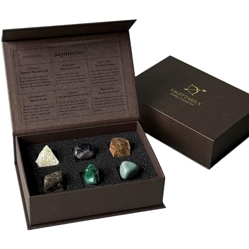 Juliful Unic Sagittarius Zodiac Energy Set - 6 Premium Crystals for Manifestation, Self-Love & Balance Gift for Women & Zodiac Lovers Citrine, Amethyst +4 More in Luxury Box
