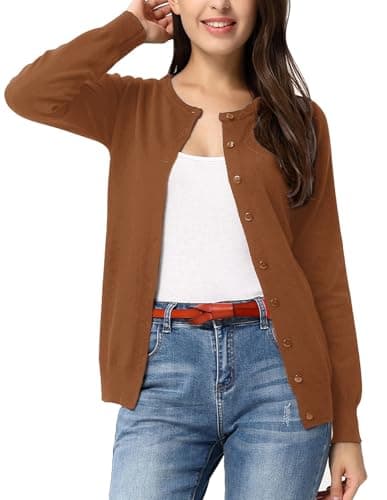GRACE KARIN Brown Cardigan Sweaters for Women Lightweight Dressy Button Down Sweater Jacket Spring Clothes Outfits L - Image 1