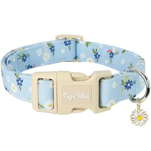 Tag4Oikia Dog Collars for Small Dogs, Dog Collar with Floral Patterns, Spring Summer Collection Blue Dog Collar with Exquisite Pendant, Durable Adjustable Collars for Gifts for Puppy Small Dogs-S