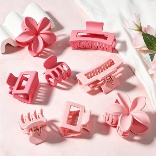 8 Pcs Matte Hair Clips for Women, Strong Hold Non-Slip Claw Clips for Girls, Flower Hair Clips for Thin Hair, Rectangle Claw Clips for Thick, Neutral Colors Hair Accessories Variety Pack(Pink) - Image 1